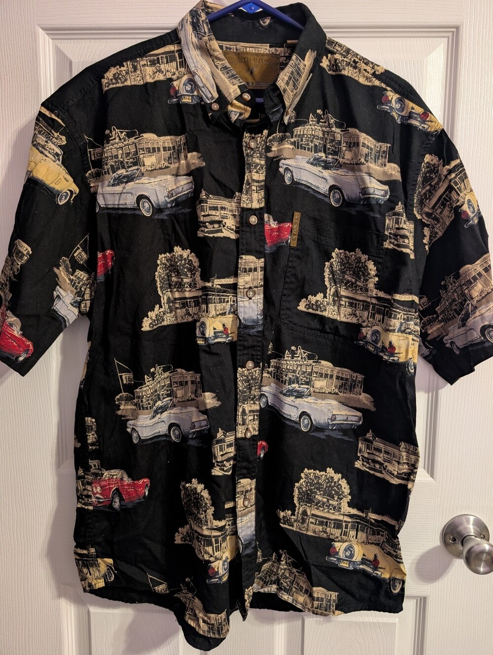 North River Mens Large Classic Car Print Cotton Short Sleeve Button Up Shirt